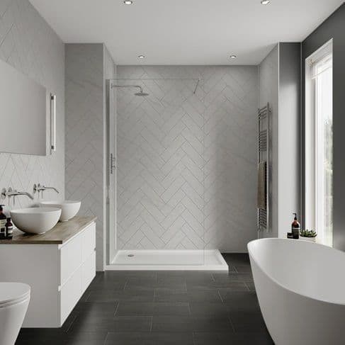 Levanto Marble Herringbone Tile Bathroom and Shower Panel