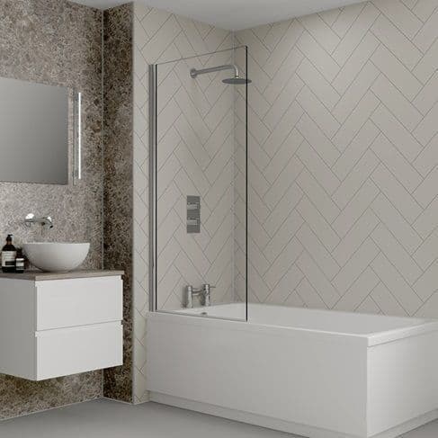 White Grey Herringbone Tile Bathroom and Shower Panel