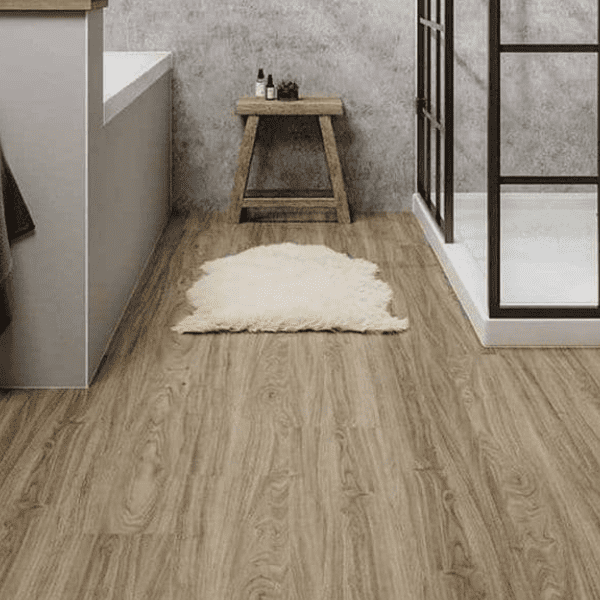 wetroom tile and oak effect flooring