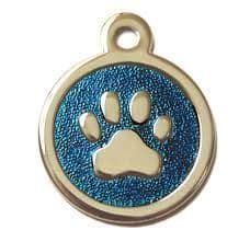 32mm Stainless Steel with Blue Glitter Paw Print ID Tags