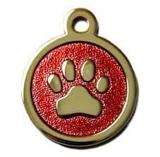 32mm Stainless Steel with Red Glitter Paw Print ID Tags