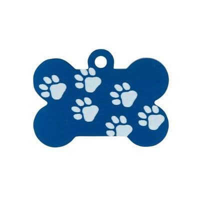 38MM Blue Bone With Tab And Printed Paw Design