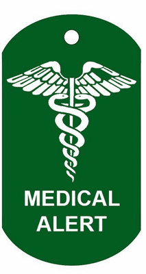 50 x 29mm Green Medical Alert ID Tag Necklace