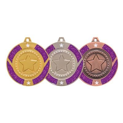 Dance Medal Glitter Star Purple 50mm