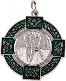 Enamel Gaelic Football Medal Male Green 33mm - Silver