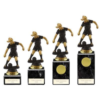 Football/Soccer Trophy Female  Cyclone Black And Gold Series