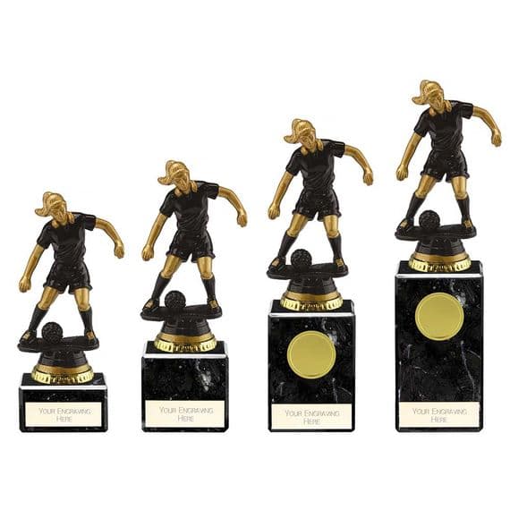 Football/Soccer Trophy Female  Cyclone Black And Gold Series