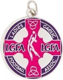 Ladies Football Gaelic Medal Enamel Pink & Purple 38mm - Silver