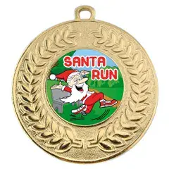 Santa Run Christmas Medal 50mm Including Centre & Ribbon