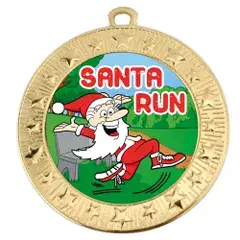 Santa Run Christmas Medal 70mm Including Centre & Ribbon