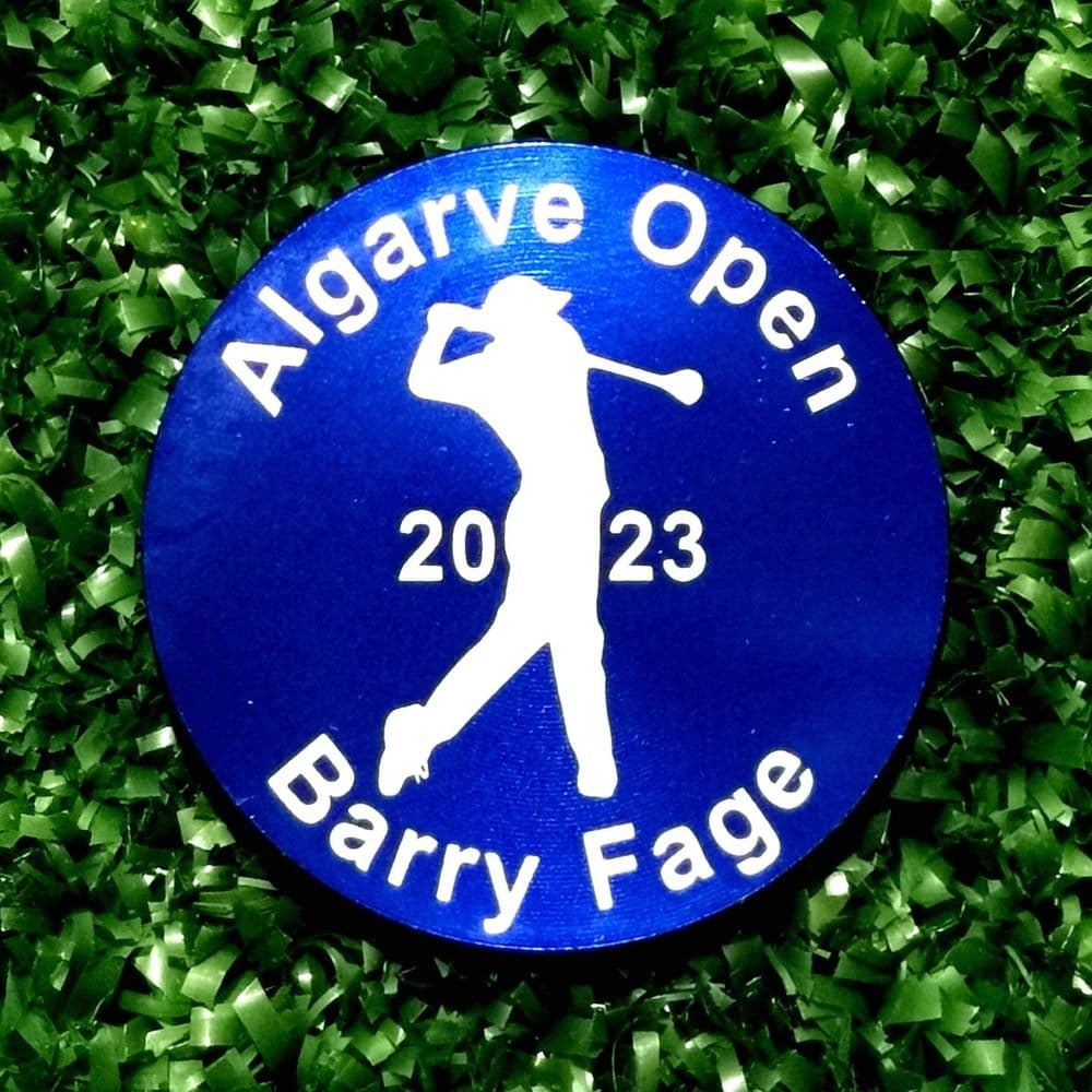 Personalised Large Blue Metal Golf Ball Marker