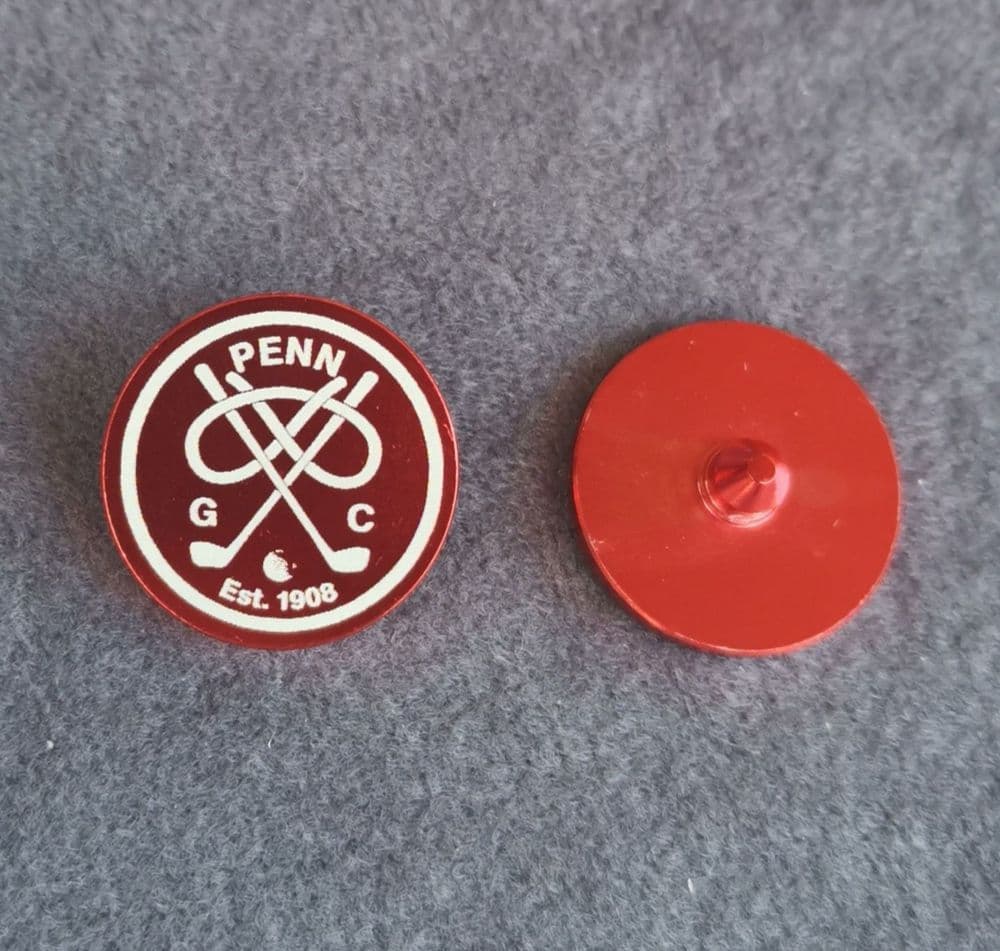 Personalised Small Red Metal Golf Ball Marker