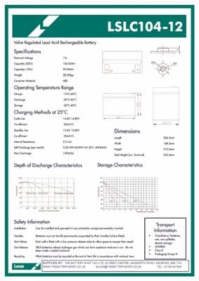 LSLC104-12 Lucas VRLA AGM Cyclic Battery 12v 104Ah