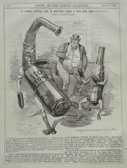 "A GOOD LITTLE 'UN IS BETTER THAN A BAD BIG 'UN" Punch Cartoon (1891, Mar 8)