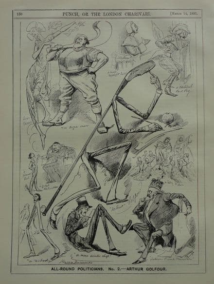 "ALL-ROUND POLITICIANS - ARTHUR GOLFOUR" Punch Cartoon (1891, Mar 14)