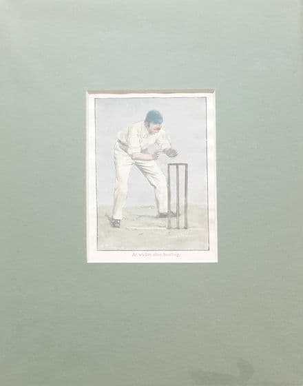 "At Wicket After Bowling" Coloured Cricket Print