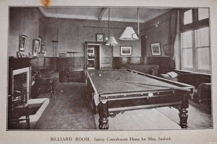 "Billiard Room - Surrey Convalescent Home for Men Seaford" Postcard (Postally Un-used)