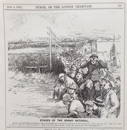 "ECHOES OF THE GRAND NATIONAL" Punch Cartoon (1906, Apr 4)