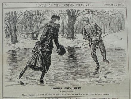 "GENUINE ENTHUSIASM" Punch Cartoon (1891, Jan 31)