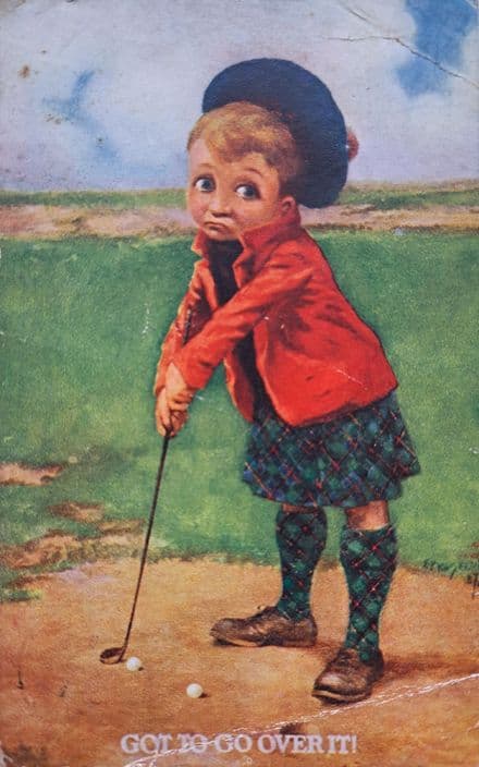 "Got to go over it!" Langsdorrf Golf Card (1908, Used)