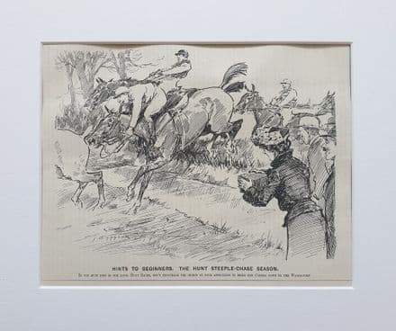 "HINTS TO BEGINNERS. THE HUNT STEEPLE-CHASE SEASON" Punch Cartoon (1904, Apr 13)