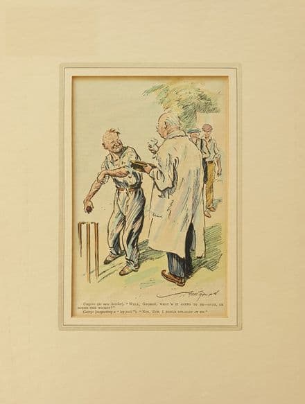 "Over or Around the Wicket?" Bert Thomas Coloured Punch Cartoon