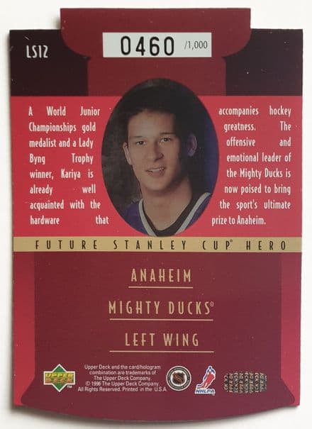 "Paul Kariya, LS12" by Upper Deck (1996, 0460 of 1,000)