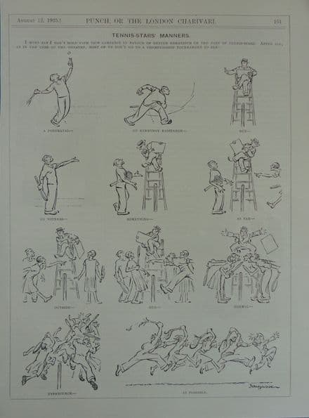 "Tennis Stars' Manners" Fougasse Punch Cartoon (1925, Aug 12th)