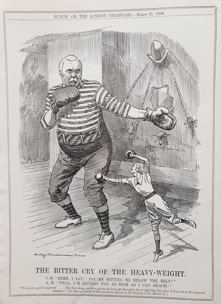 "THE BITTER CRY OF THE HEAVYWEIGHT" Punch Cartoon (1906, Mar 21)
