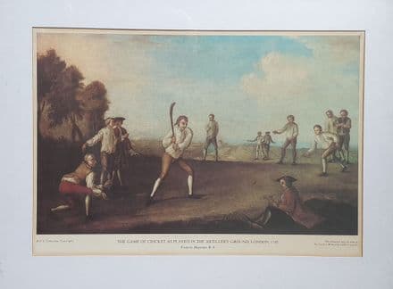"The Game of Cricket as Played in the Artillery Ground, London, 1743" Coloured Print