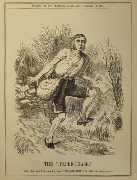 "THE PAPER CHASE" Punch Cartoon (1891, Feb 14)