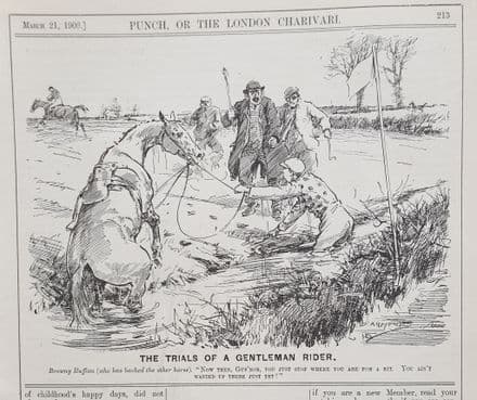 "THE TRIALS OF A GENTLEMAN RIDER" Punch Cartoon (1906, Mar 21)