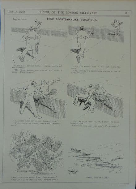 "True Sportsmanlike Behaviour" Fougasse Punch Cartoon (1920, Jul 4th)