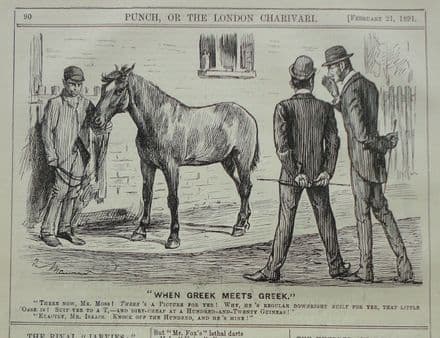 "WHEN GREEK MEETS GREEK" Punch Cartoon (1891 Feb 21)