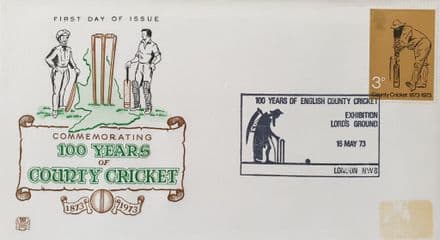 100 Years of County Cricket FDC (1973) Lords Old Father Time