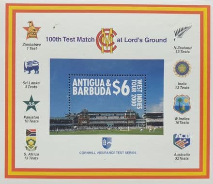 100th Test Match at Lord's Ground (2000) Antigua & Barbuda Commemorative Stamp Sheet