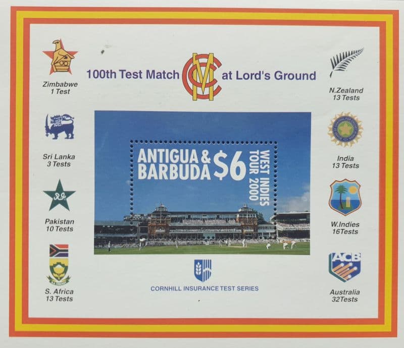 100th Test Match at Lord's Ground (2000) Antigua & Barbuda Commemorative Stamp Sheet