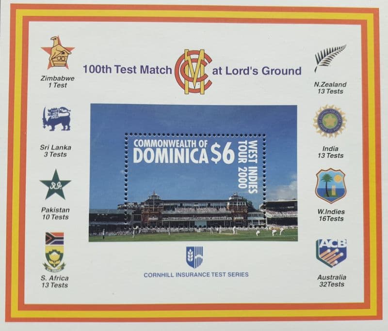 100th Test Match at Lord's Ground (2000) Dominica Commemorative Stamp Sheet