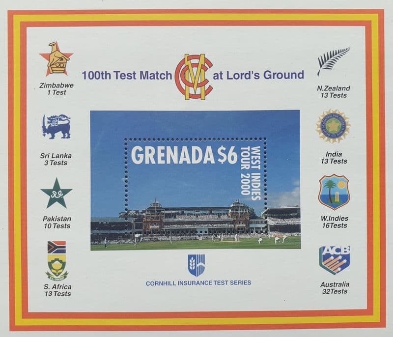 100th Test Match at Lord's Ground (2000) Grenada Commemorative Stamp Sheet