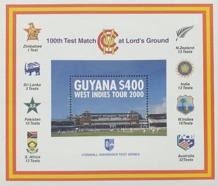 100th Test Match at Lord's Ground (2000) Guyana Commemorative Stamp Sheet