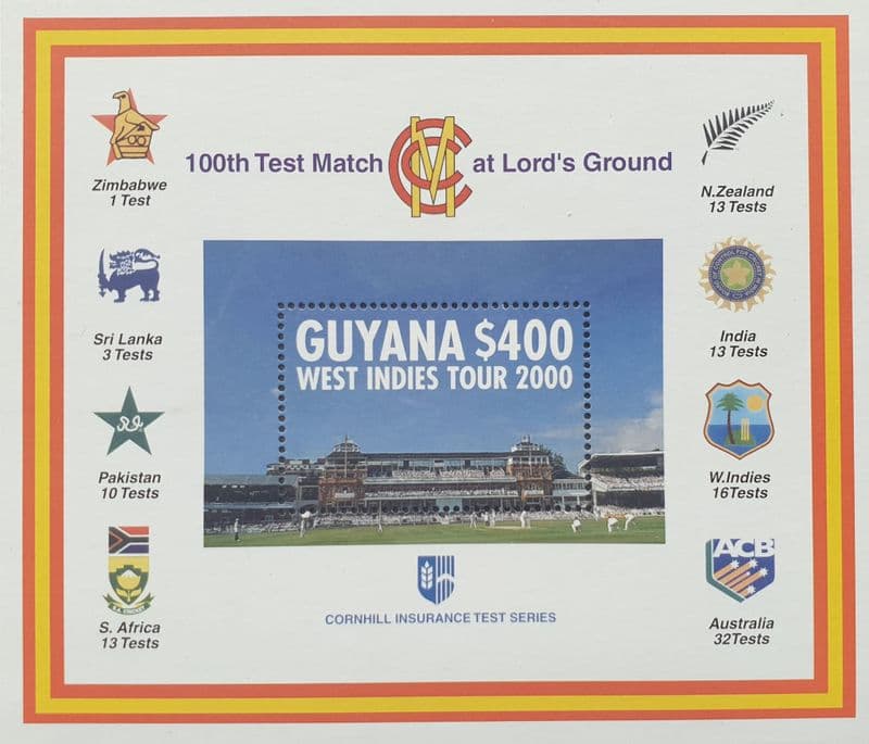 100th Test Match at Lord's Ground (2000) Guyana Commemorative Stamp Sheet