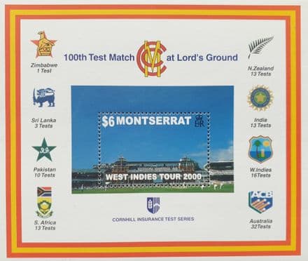 100th Test Match at Lord's Ground (2000) Montserrat Commemorative Stamp Sheet