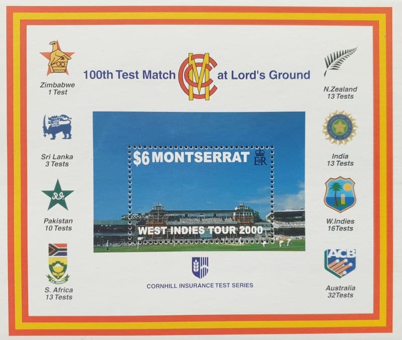 100th Test Match at Lord's Ground (2000) Montserrat Commemorative Stamp Sheet
