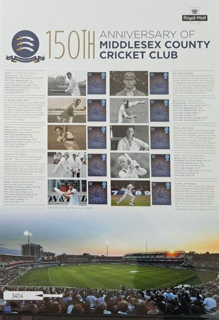 150th Anniversary of Middlesex County Cricket Club Stamp Sheet