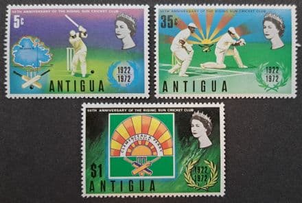 50th Anniversary of the Rising Sun Cricket Club - 3 Stamps (1972) Antigua
