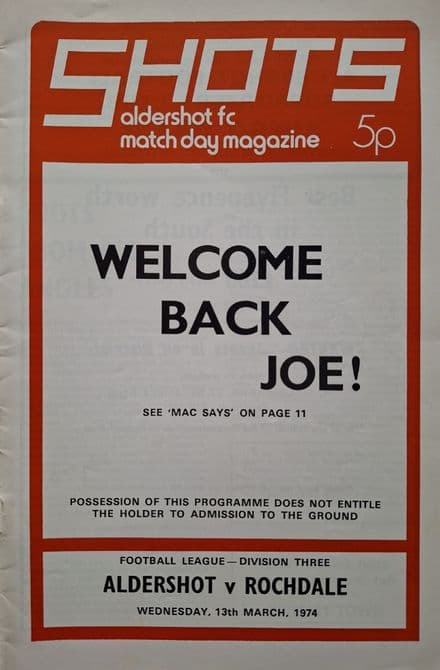 Aldershot v Rochdale, Div 4 (1974, Mar 13th)
