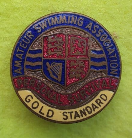 Amateur Swimming Association Personal Survival Gold Enamel Pin Badge
