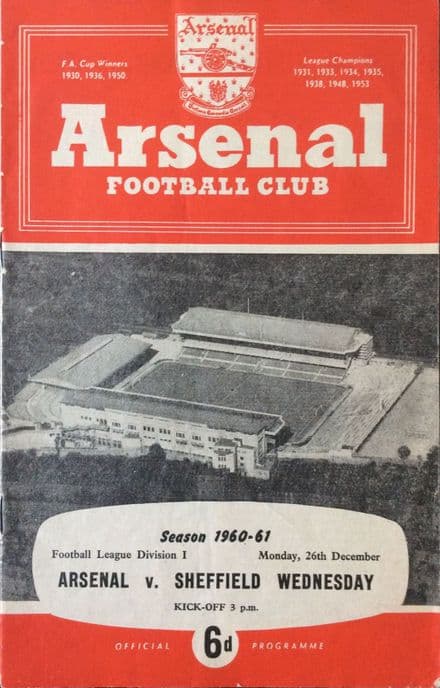 Arsenal v Sheffield Wednesday, Div 1 (1960, Dec 26th)
