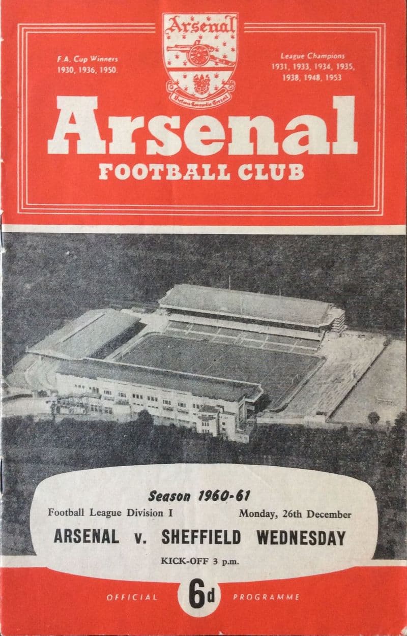 Arsenal v Sheffield Wednesday, Div 1 (1960, Dec 26th)