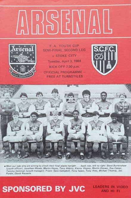 Arsenal v Stoke City, FA Youth Cup (1984, Apr 3rd)